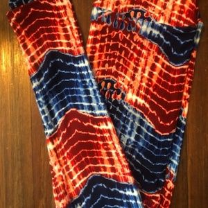 LuLaRoe Red White Blue Americana OS Leggings